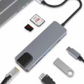 OEM 6 In 1 Usb Type C Hub 4K Hd Mii Card Reader Audio 3.0 Ports Ethernet Lan 3.0 Usb Hub To Rj45 Hub With 1 PD Charging